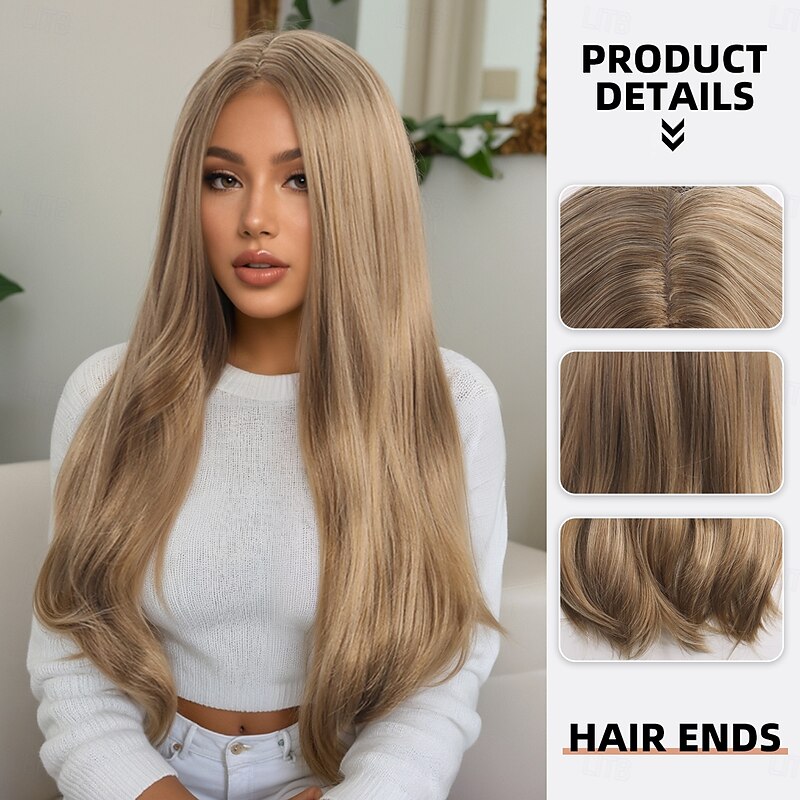 Synthetic Wig Straight kinky Straight Layered Haircut With Bangs Machine Made Wig 30 inch A1 Synthetic Hair Women's Cool Classic Comfortable Blonde2