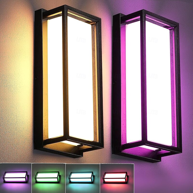 LED Outdoor Wall Light with Color Change of 15-10in Modern RGBWW Outdoor Waterproof IP65 Wall Light Intelligent Porch Light WIFI APP Control Music Synchronization Timed for Courtyard Porch Decoration3