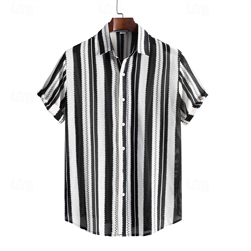 Men's Shirt Summer Shirt Casual Shirt Beach Shirt Button Up Shirt Black Short Sleeve Printing Lapel Vacation Hawaiian Clothing Apparel Polyester Fashion Casual Comfortable