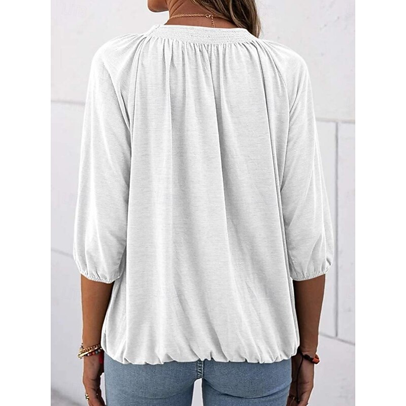 Women's T Shirt Plain Fashion Modern 3/4 Length Sleeve Crew Neck Regular Tops Daily Black White Pink Wine Army Green Summer3