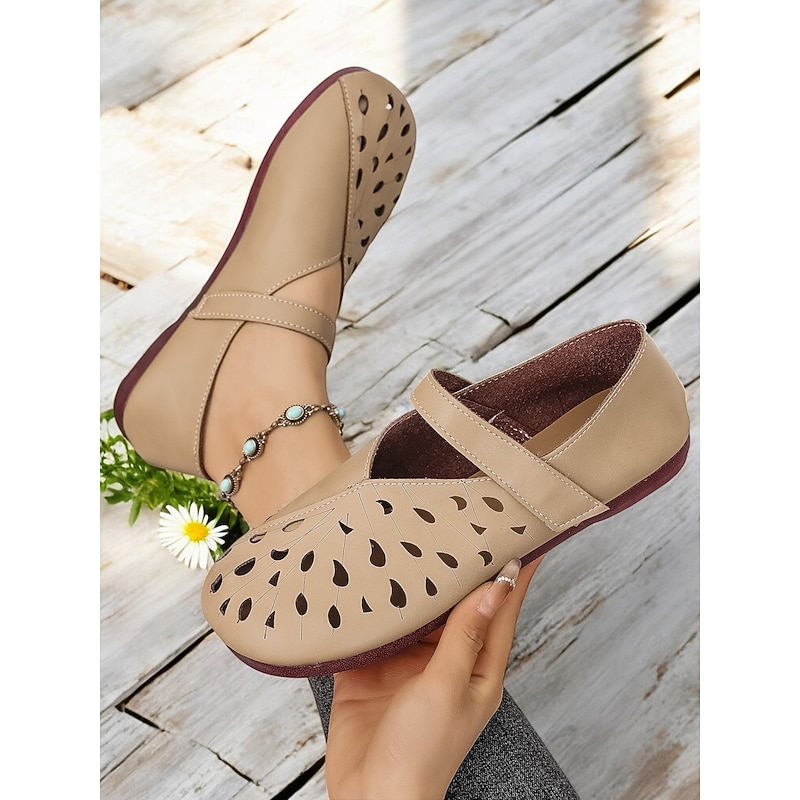 Women's Breathable Cutout Wide Fit Mary Jane Flats | Soft Sole Faux Leather Casual Barefoot Shoes for Walking & Daily Use