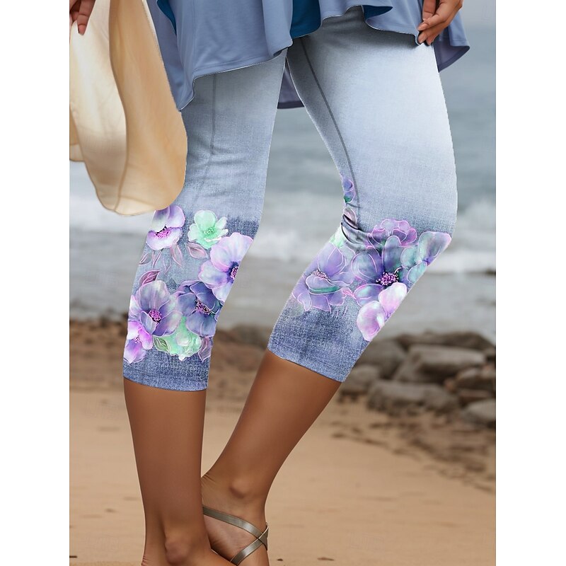 Women's Leggings Capri Pants High Elasticity Vacation Vintage Fashion Calf-Length High Waist Floral Graphic Printing Thermal Warm Breathable Soft Stretchy Outdoor Daily Pink Blue Purple Green Summer4