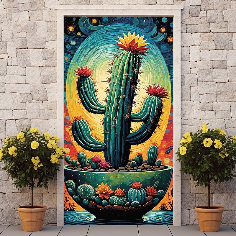 Cinco de Mayo Door Decorations Mexico Art Door Covers Cactus Door Tapestry Door Curtain Decoration Backdrop Indoor/Outdoor Door Banner for Front Door Farmhouse3
