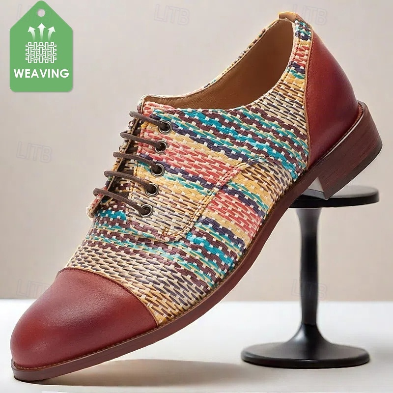 Men's Multicolor Nylon Woven Oxford Shoes – Handmade Lace-Up Dress Shoes for Formal & Casual Wear