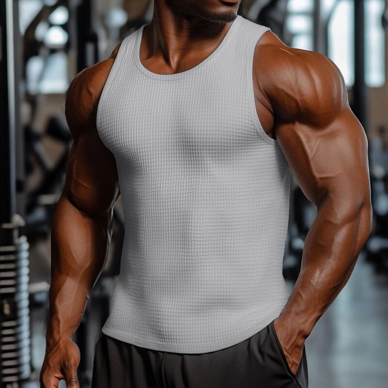 Men's Waffle Tank Top Vest Top Sleeveless Shirt Sleeveless Crewneck Summer Plain Fashion Designer Muscle Outdoor Going out Gym Black White Dark Red Top Tee for Men4