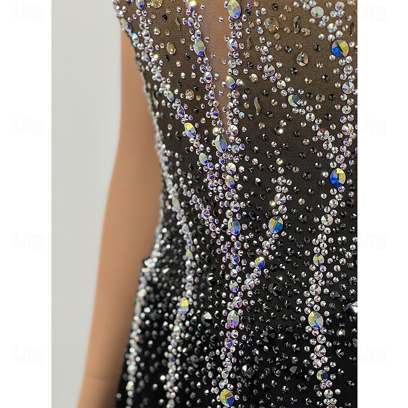 Figure Skating Dress Women's Girls' Ice Skating Dress Black Patchwork Asymmetric Hem Mesh High Elasticity Training Competition Skating Wear Classic Crystal / Rhinestone Sleeveless Ice Skating Figure3