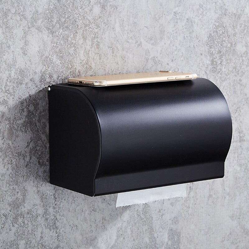 Black Toilet Paper Holder with Multifunctional Bathroom Shelf 3 Styles Aluminum Wall Mounted - 1 pc2