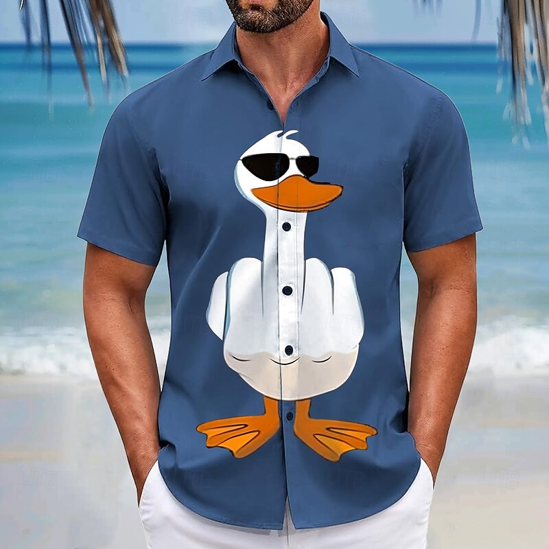 Men's Animal Funny Duck Shirt Summer Hawaiian Shirt Button Up Shirt Short Sleeve Hawaiian Resort Vacation Holiday Beach Wear Summer Spring Turndown 3D Print Collared Shirts Blue Green Gray