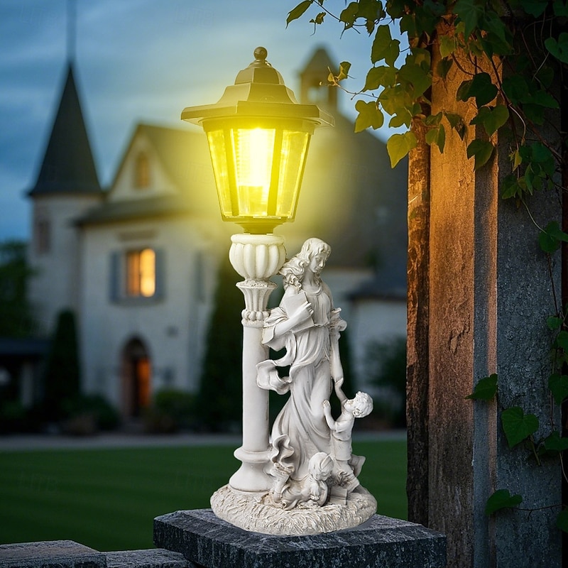 1 Pc LED Outdoor Landscape Lights Angel Hug Book Mother and Child Resin Pendant Lamp Courtyard Garden Lawn Path Park Landscape Lamp Decorative Lamp