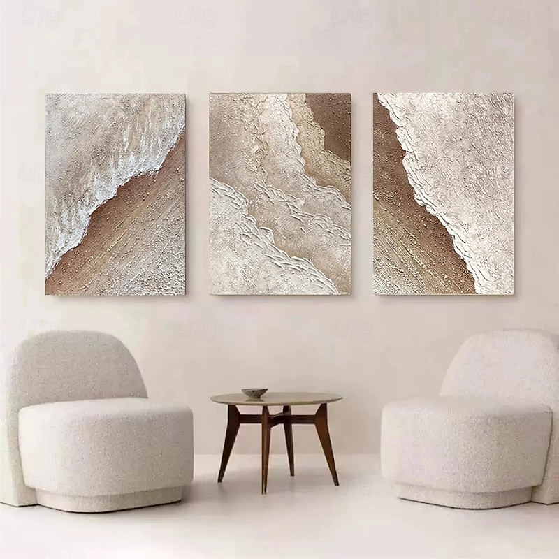 Oil Painting Hand Painted abstract oil painting Wall Art Set of 3 Beige Abstract Painting on Canvas Beige Texture paintings Wall Art Neutral Abstract painting Wall Art Wal Decor