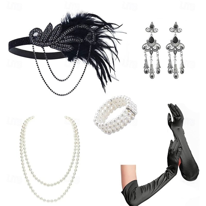 1920s The Great Gatsby Flapper Headband The Great Gatsby Sequins Vintage Fashion Collarless Fancy Dress Women's Halloween Carnival Masquerade Party Masquerade Festival Adults' 1 Bracelet Gloves3