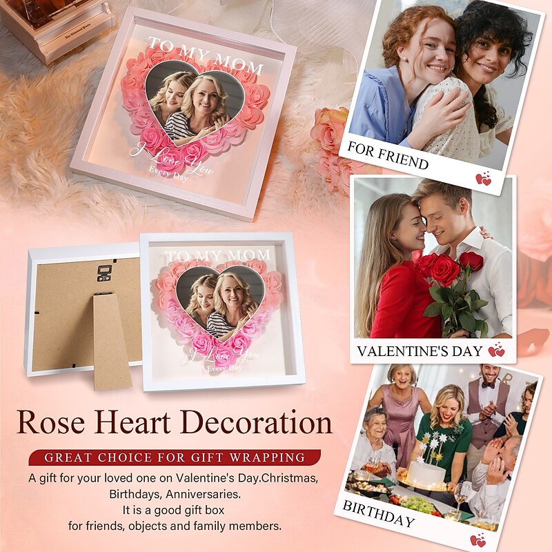 Personalized Mom Flower Shadow Box Custom Best Gift for Mom Mothers Day Heart Shaped Frame Dried Flower Picture Frame Valentine's Day Birthday Gift for Mom Grandma Family2
