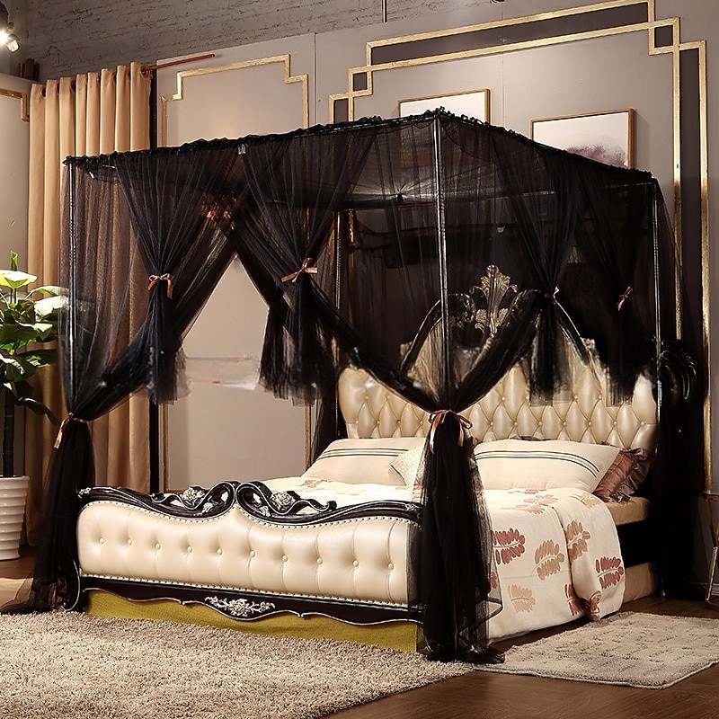 Princess Style Mosquito Net Bed Canopy Palace with Four Doors Encrypted Fantasy Square Top Mosquito Netting Bed3