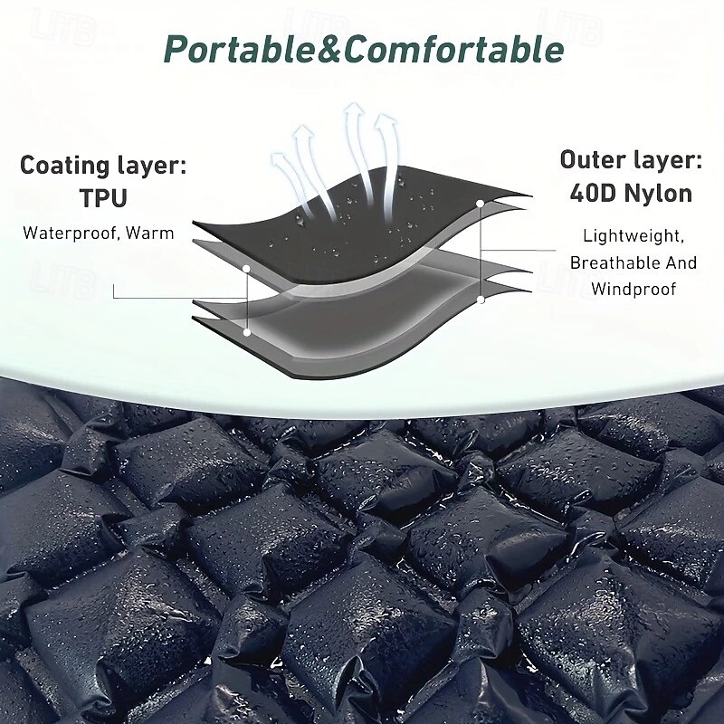 1 Person Rectangle Air Pad Camping Inflatable Mattress, Ultralight, Folding Bed, Travel Mat, Nylon, Without Press To Inflate4