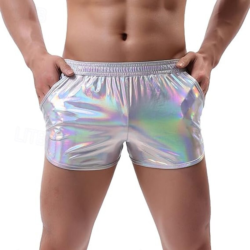 Retro Vintage 1980s Mini Shorts PU Shorts Disco Shiny Latex Patent Metallic Solid Color Fancy Dress Men's Halloween Carnival Pride Parade Pride Month Adults Shorts Summer