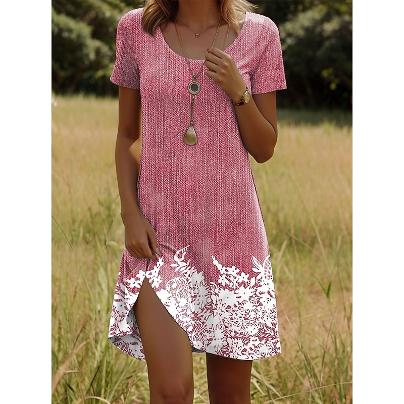 Women's Mini Dress T Shirt Dress Tee Dress A Line Dress Summer Dress Casual Daily Regular Fit Floral Graphic Short Sleeve Crewneck Pink Blue Purple Green Summer Spring2