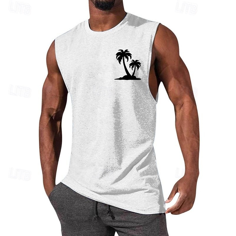 Men's Tank Top Vest Top Undershirt Sleeveless Shirt Sleeveless Crew Neck Summer Coconut Tree Fashion Designer Basic Print Vacation Street Going out Black White Navy Blue Top Tee for Men3