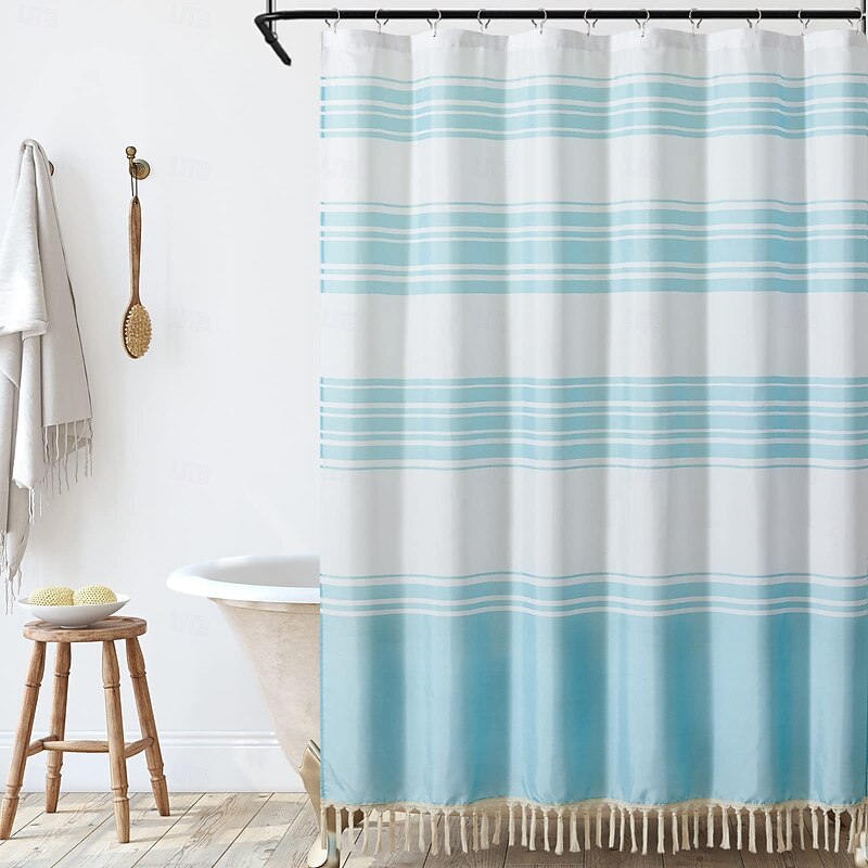 Shower Curtain 180cm*180cm(70"*70") Modern Farmhouse Color Striped Waterproof Fabric Shower Curtains for Bathroom with 12 Hooks Machine Washable4