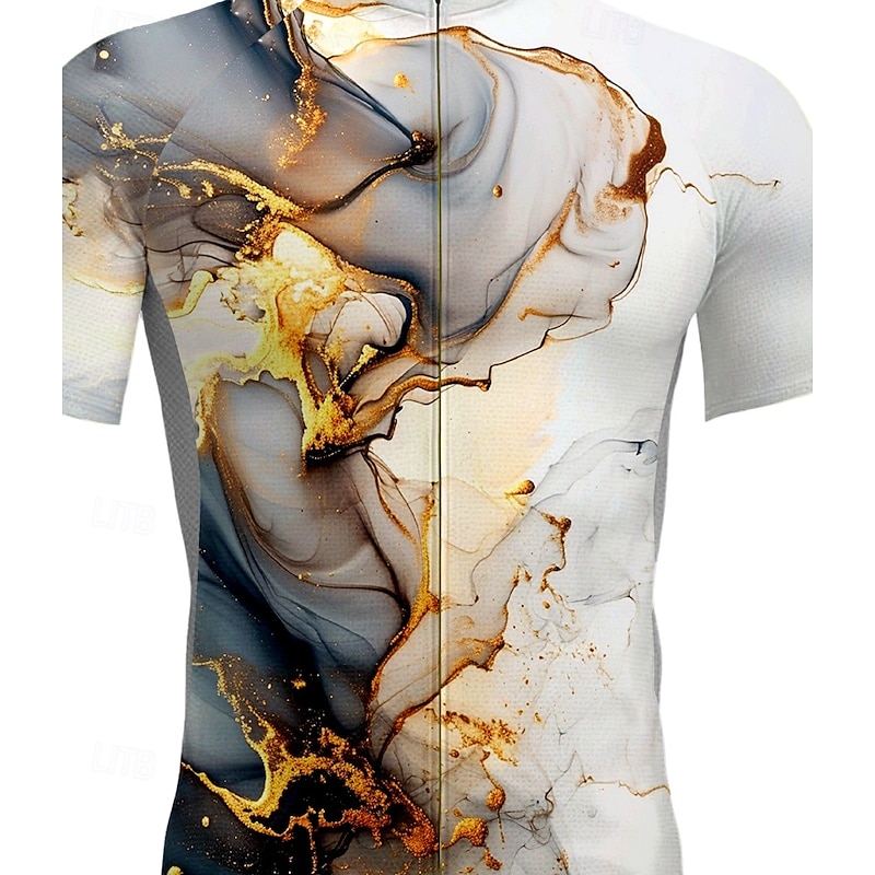 Men's Cycling Jersey Graphic Gradient Short Sleeve Bike Tee Tshirt Top with 3 Rear Pockets Quick Dry Front Zipper Wicking Sports Gold Clothing Apparel3