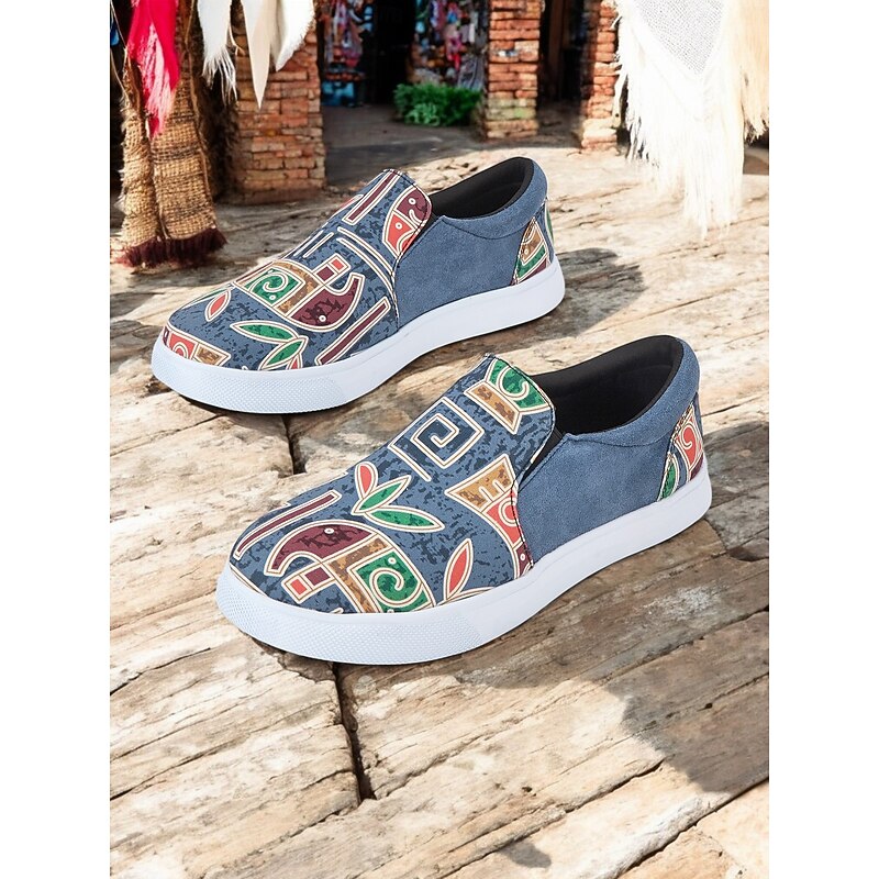 Women's Slip-On Tribal Print Canvas Sneakers – Comfortable Street Style Casual Shoes for Walking, Shopping & Festivals4