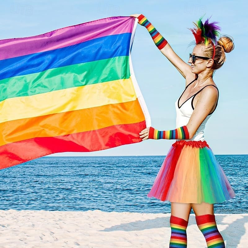 Pride Long Sleeves Gloves with Rainbow Wristbands, 2Pcs Sleeves Exposed Finger Gloves, LGBTQ Party Supplies, Love is Love Holiday Costume Accessories3