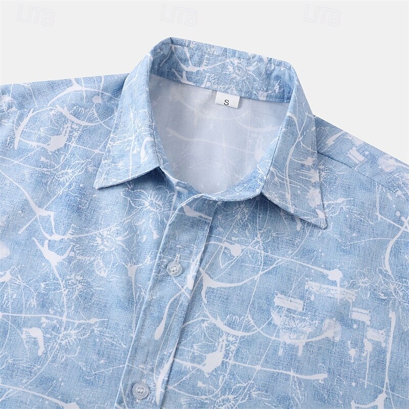 Men's Shirt Summer Shirt Casual Shirt Beach Shirt Button Up Shirt Pink Blue Gray Short Sleeve Print Lapel Vacation Hawaiian Clothing Apparel Fashion Casual Comfortable3