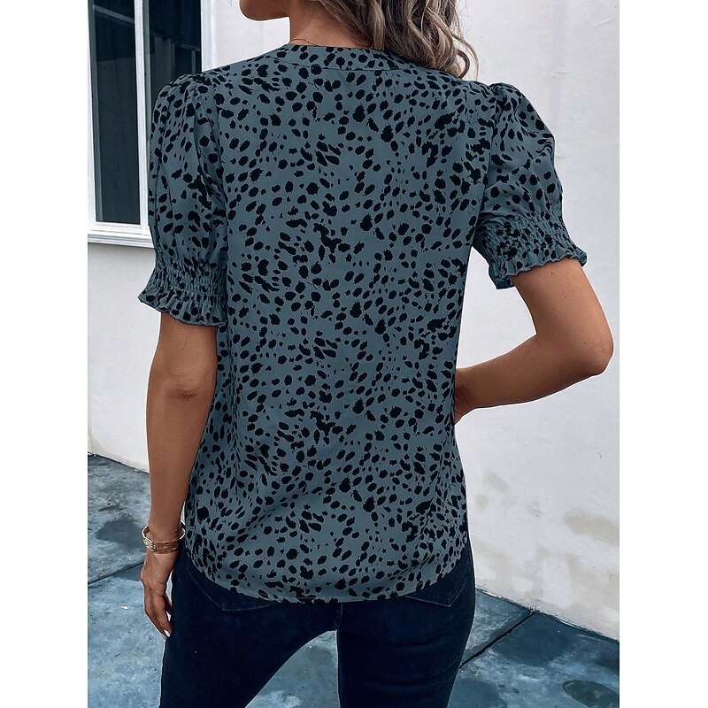 Women's Blouse Graphic Polka Dot Elegant Casual Short Sleeve V Neck Regular Tops Daily Holiday Black Yellow Pink Blue Beige Summer3