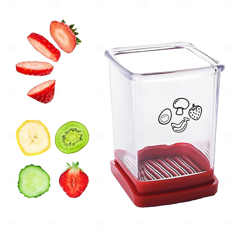 Stainless Steel Strawberry & Vegetable Slicer with Push Plate - Quickly Makes Fruit & Veggie Salad - Must Have Kitchen Gadget 2025 - $12.99