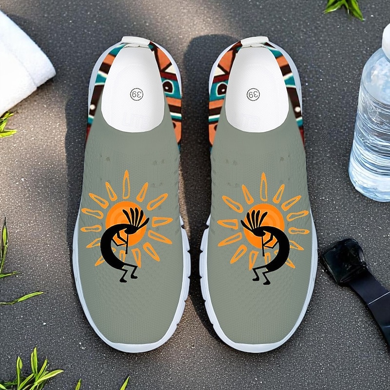 Men's Breathable Tribal Print Slip-On Walking Sneakers – Lightweight Flyknit Mesh Shoes for Casual Outdoor Activities2