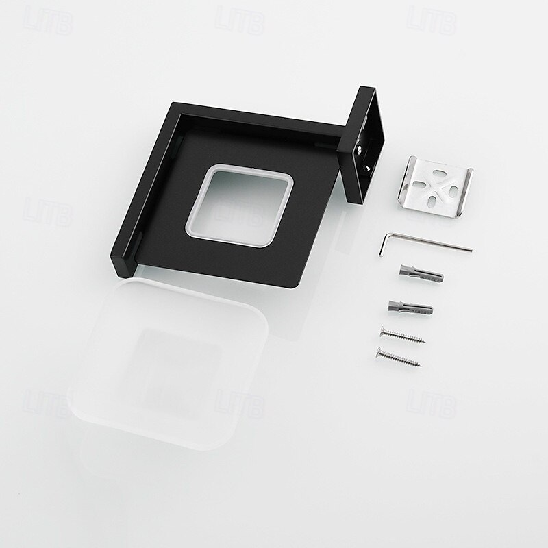 Soap Dish, Soap Holder, Bathroom Tempered Frosted Glass Soap Dish with Holder, Modern Shower Soap Dish Wall Mount, Square Soap Holder for Bath and Shower,Matte Black4