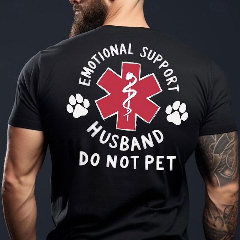 Men's Funny Graphic T-Shirt Emotional Support Husband Do Not Pet