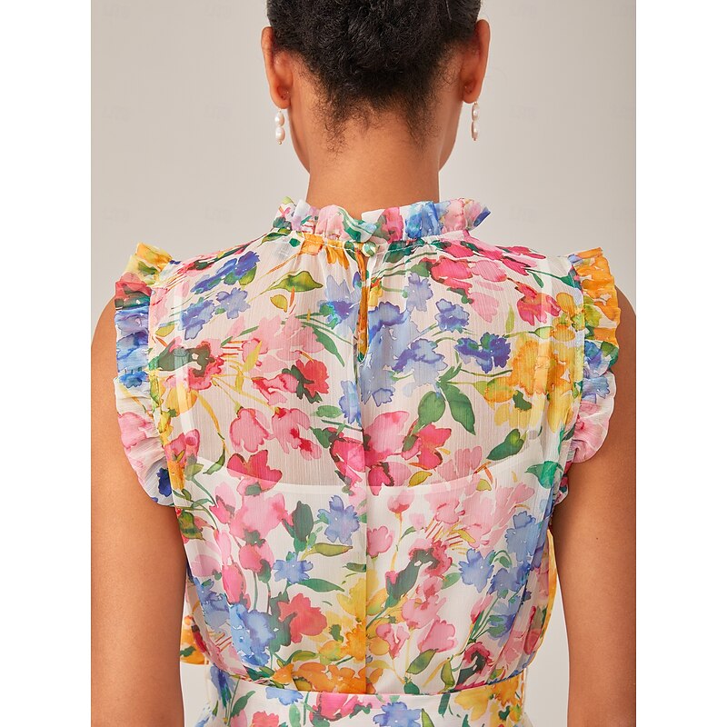 Floral Print Chiffon Dress with Gradient Hem3