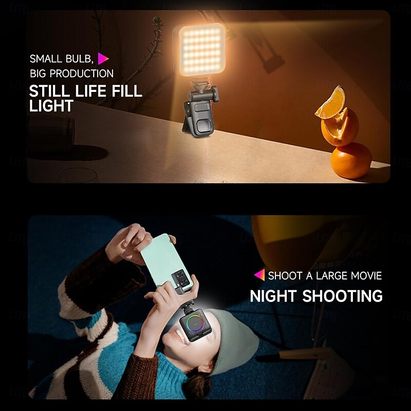 Mini RGB LED Video Light 2500K-9000K Dimmable 8 Lighting Effects Video Conference Light for Computer Tablet Mobile Phone DSLR Camera Built-in Battery with Screen Clip & Cold Shoe Mount3