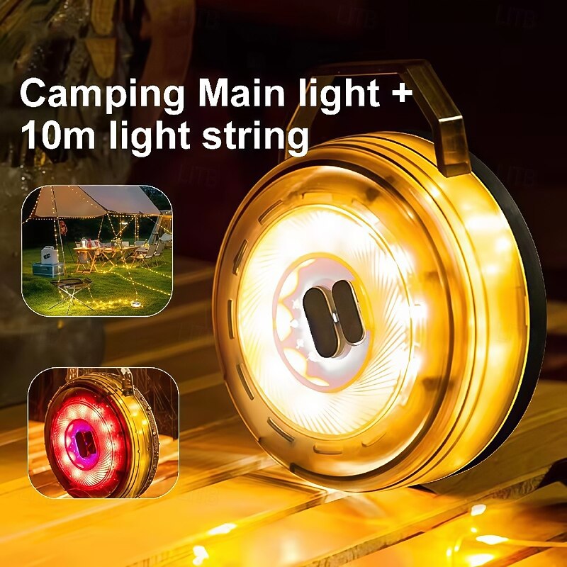 10M Camping String Lights Multi Functional Outdoor Portable Camping Tape Measure Light Warning Light Canopy Light Led Light String Camping Tent Atmosphere Light Courtyard Garden Decoration Light Usb Charging  1PC