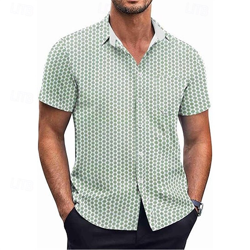 Men's Shirt Summer Shirt Casual Shirt Beach Shirt Button Up Shirt Black White Pink Burgundy Navy Blue Short Sleeve Geometric Shirt Collar Vacation Hawaiian Clothing Apparel Polyester Fashion Casual3
