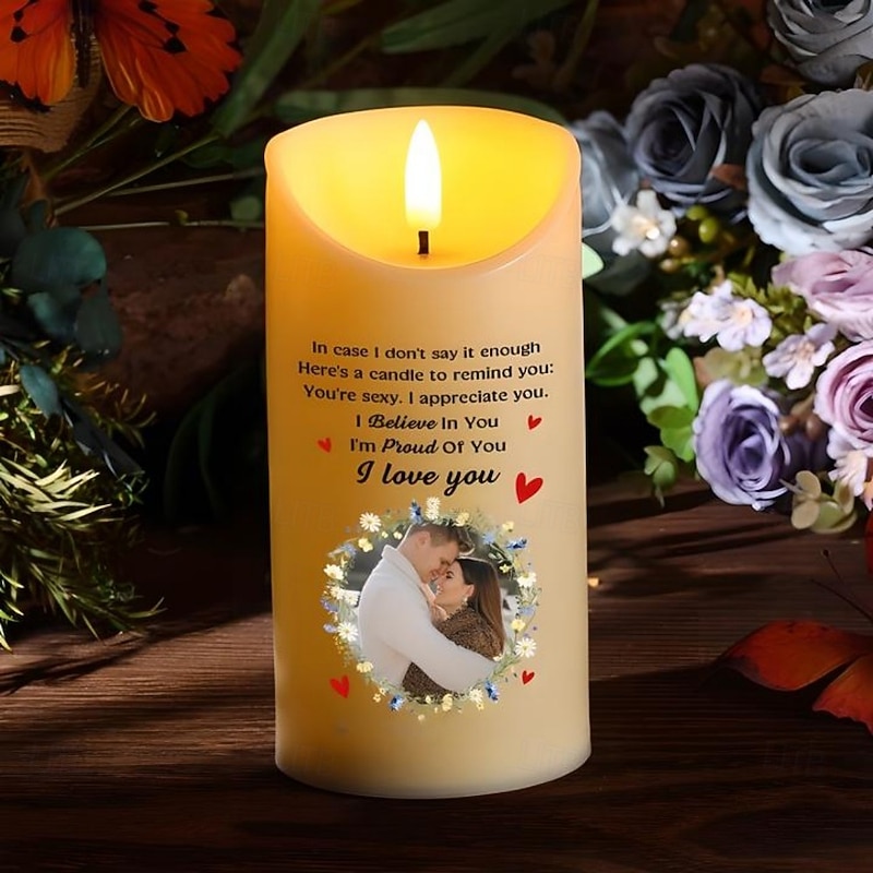Personalized Photo LED Candle Custom Romantic Wedding Gift for Wife, Husband, Girlfriend or Boyfriend, Valentine's Day, Birthday, Anniversary Decoration3