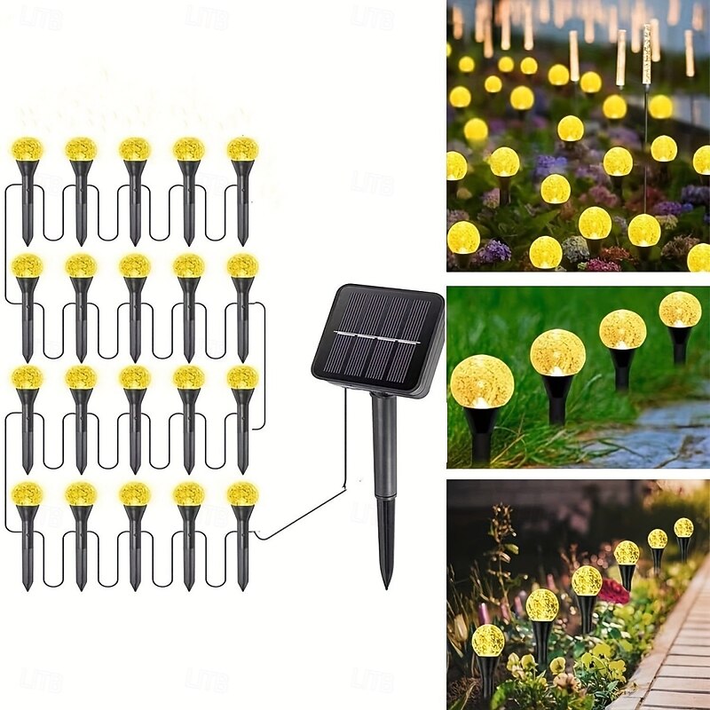 1 Pc 5M-20Leds Outdoor Solar Pathway Lights Garden Lights Waterproof Crystal Ball Plug in Light Courtyard Garden Lawn Path Wedding Festival Atmosphere Decorative Light String4