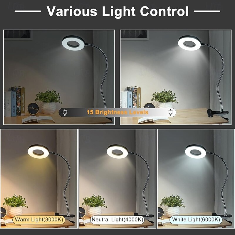 LED Desk Lamp Reading Lamp Night Light Dimmable USB Reading Light with Clamp Flexible Gooseneck Book Light for Bed Headboard Craft Computer4