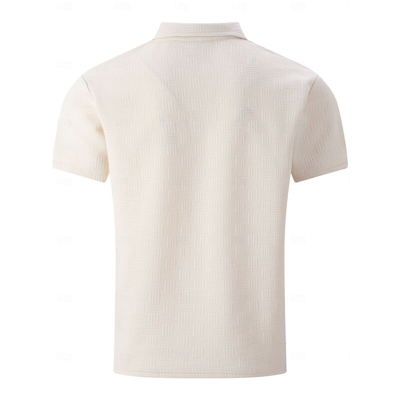 Men's Polo Golf Shirt Casual Holiday Classic Short Sleeve Fashion Modern Jacquard Buttons Summer Spring Regular Fit Black White Beige Light Blue Gray Polo4