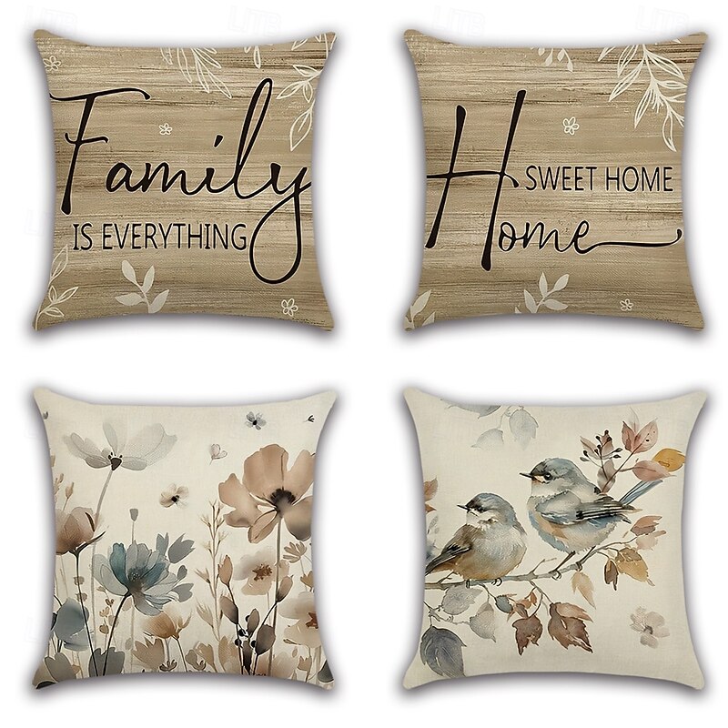 Vintage Floral Decorative Toss Pillows Cover 4PC Soft Square Couch Cushion Case Pillowcase for Bedroom Livingroom Sofa Chair3