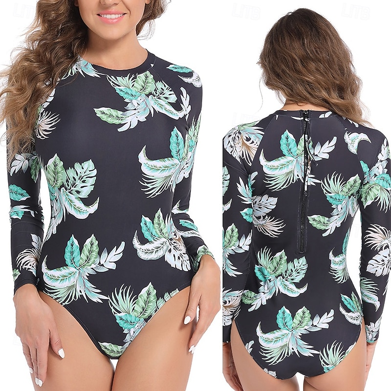 Women's Rash Guard One Piece Swimsuit UV Sun Protection UPF50+ Lightweight Long Sleeve Spandex Swimwear Bathing Suit Back Zip Swimming Surfing Beach Water Sports Summer Spring Autumn