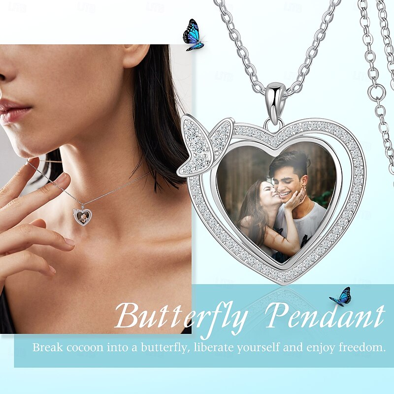 Personalized Heart Butterfly Necklace Custom Photo Gift for Her, Unique Pendant for Girlfriend Wife Mom, Mother's Day Valentine's Birthday Anniversary Present, Elegant Jewelry for Daily Wear and Special Occasions4