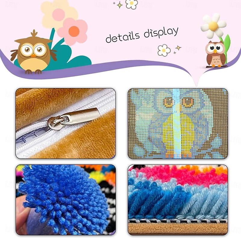 Latch Hook Kit DIY Pillowcase for Adults and Kids Craft Kit Crochet Yarn Pillow Kit for Beginners Handcraft Printed Pillowcase Embroidery Set for Adults Cushion Cover Mother's Day Gifts4