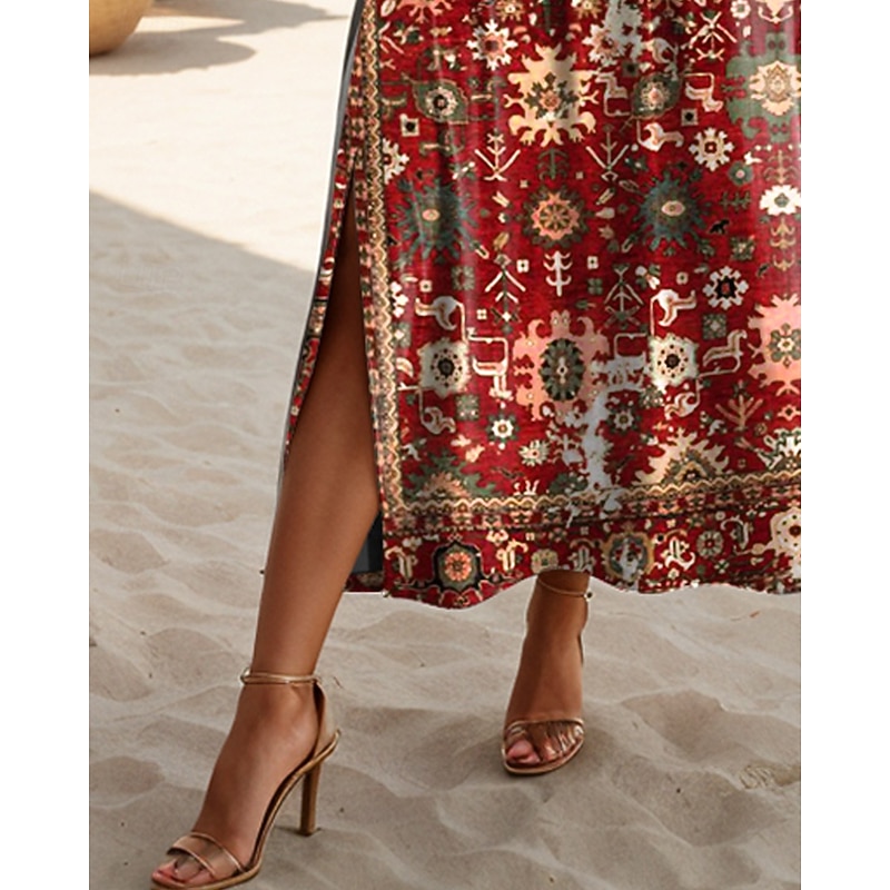 Women's Maxi Dress Casual Dress T Shirt Dress Tee Dress Sundress Shift Dress Bohemia Party Holiday Beach Loose Fit Floral Vintage Bohemian Short Sleeve Crew Neck Maroon Aqua Blue Summer Spring3