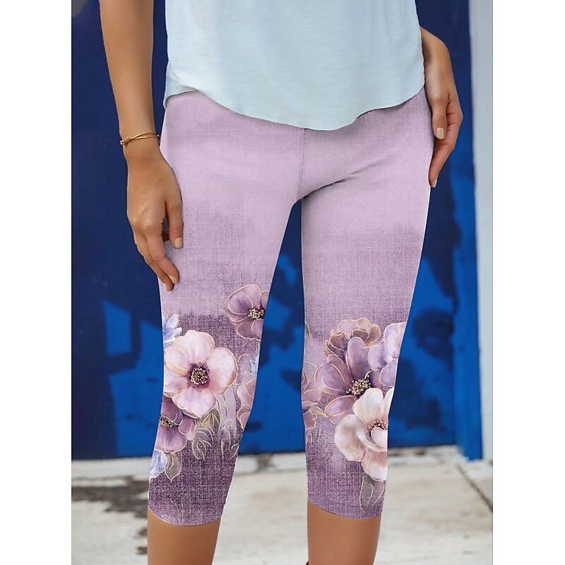 Women's Leggings Capri Pants High Elasticity Vacation Vintage Fashion Calf-Length High Waist Floral Graphic Printing Thermal Warm Breathable Soft Stretchy Outdoor Daily Pink Blue Purple Green Summer3