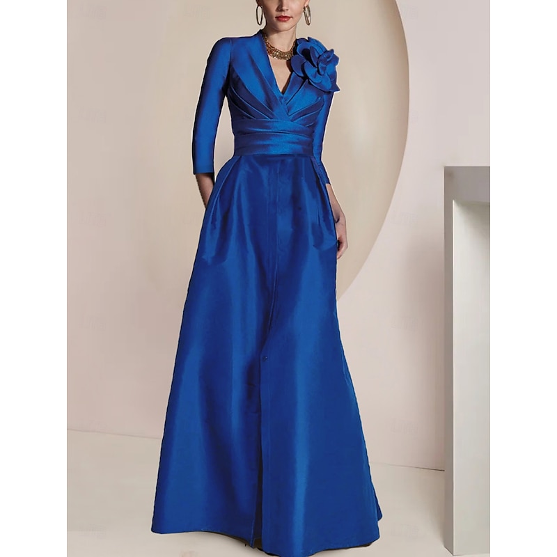 A-Line Mermaid Sheath Mother of the Bride Dress Elegant Vintage Party Jewel Neck V Neck Floor Length Chiffon 3/4 Length Sleeve Half Sleeve with Ruched Draping Split Front