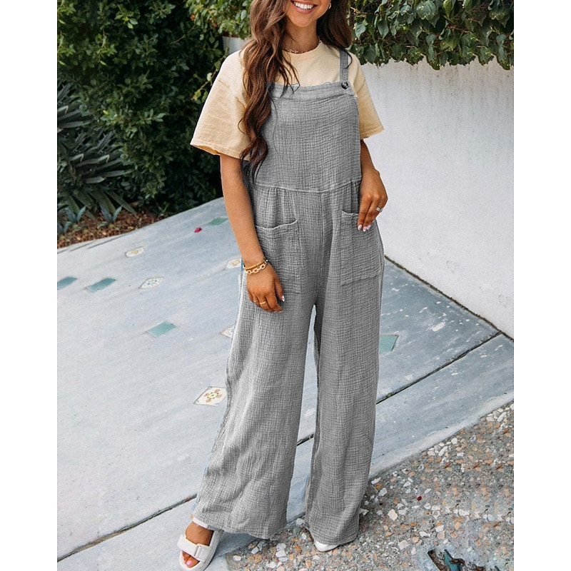 Women's Normal Dungarees Jumpsuit Streetwear Solid Color Sleeveless U Neck Pocket Daily Going out Regular Fit Red Navy Blue Khaki Summer