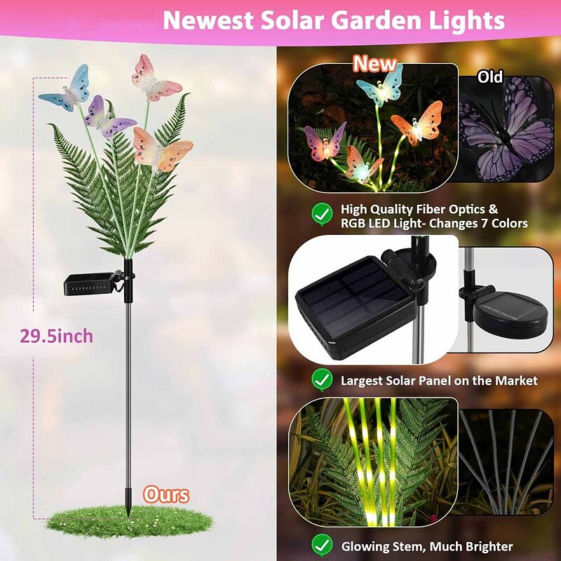 1 Pc Outdoor Solar Butterfly Lights Simulation Rainbow Butterfly Pole Luminous Ground Plug Light Courtyard Garden Lawn Path Park Landscape Light Decorative Light3