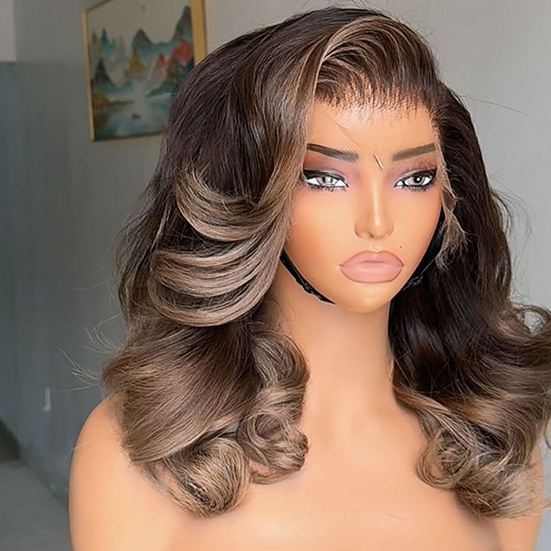 Remy Human Hair 5x5 Closure 13x4 Lace Front Wig Free Part Brazilian Hair Wavy White Multi-color Wig 130% 150% Density Highlighted / Balayage Hair Natural Hairline 100% Virgin Glueless Pre-Plucked For3