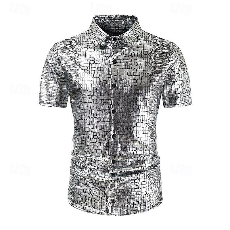 Retro Vintage 1980s T-shirt Shirt Disco Shiny Latex Patent Metallic Fancy Dress Men's Halloween Carnival Pride Parade Pride Month Adults' Shirt Summer